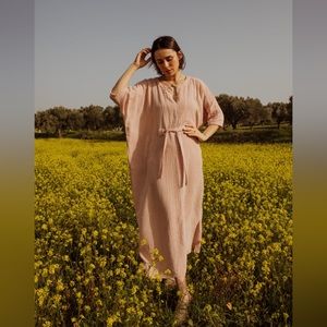 Oddbird Ruya Dress Tunic Caftan Cotton Terracotta stripe